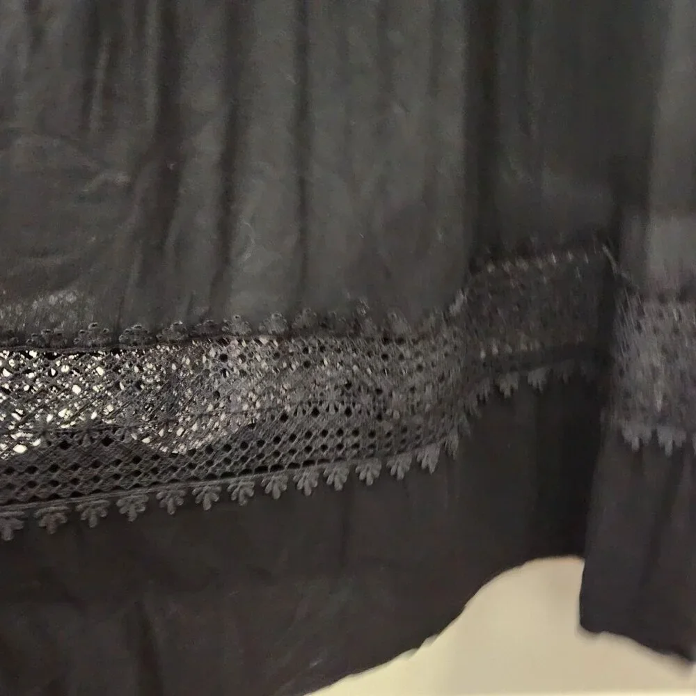 Zesica Maxi Dress Size XL Lace Trim Smocked Boho Beach Black Whimsigoth Fairy